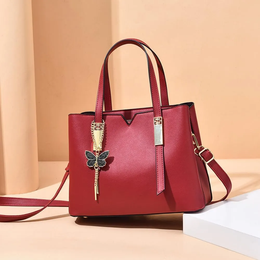 Womens Red Leather Satchel Bag - Stylish Top Handle Purse & Crossbody Handbag for Casual Use