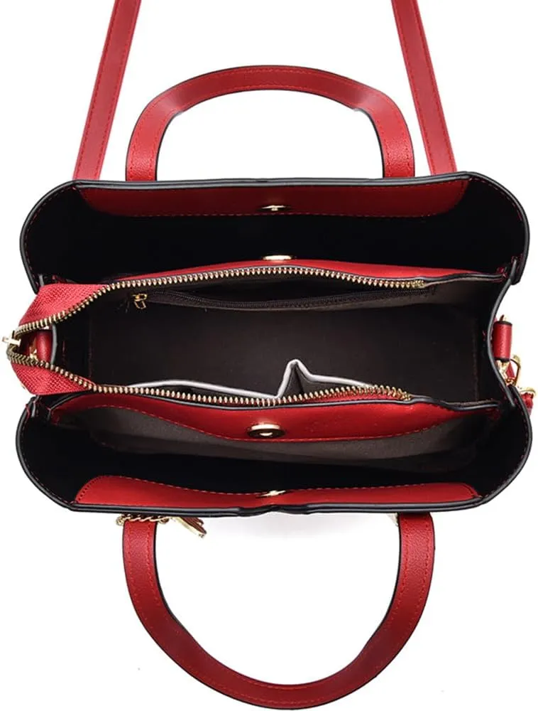 Womens Red Leather Satchel Bag - Stylish Top Handle Purse & Crossbody Handbag for Casual Use