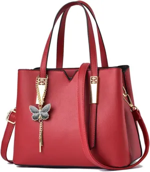 Womens Red Leather Satchel Bag - Stylish Top Handle Purse & Crossbody Handbag for Casual Use