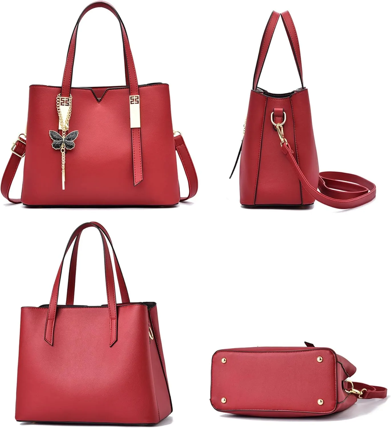 Womens Red Leather Satchel Bag - Stylish Top Handle Purse & Crossbody Handbag for Casual Use