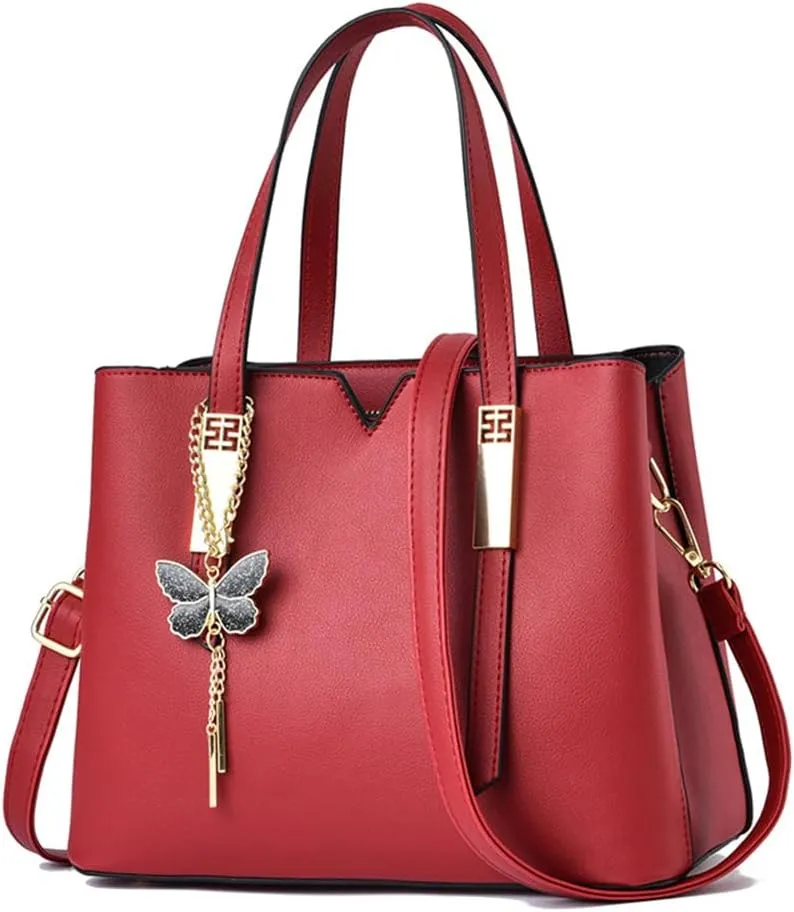 Womens Red Leather Satchel Bag - Stylish Top Handle Purse & Crossbody Handbag for Casual Use