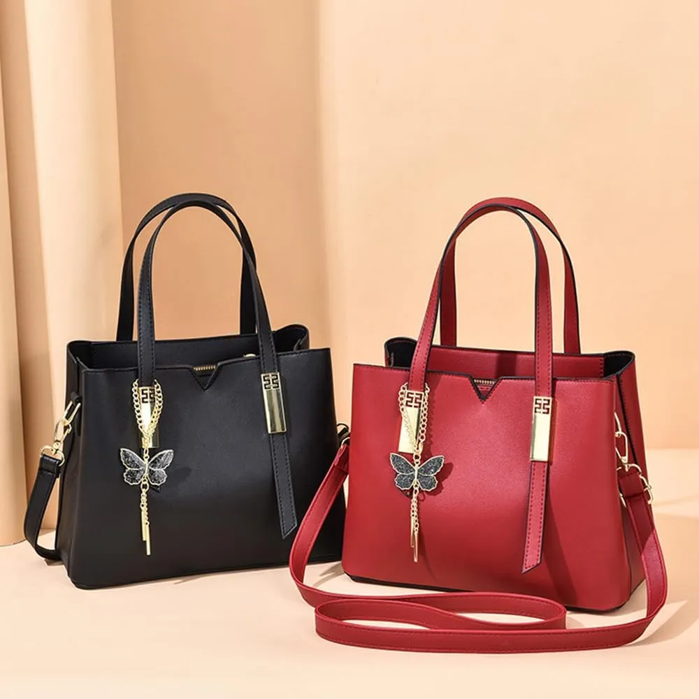 Womens Red Leather Satchel Bag - Stylish Top Handle Purse & Crossbody Handbag for Casual Use