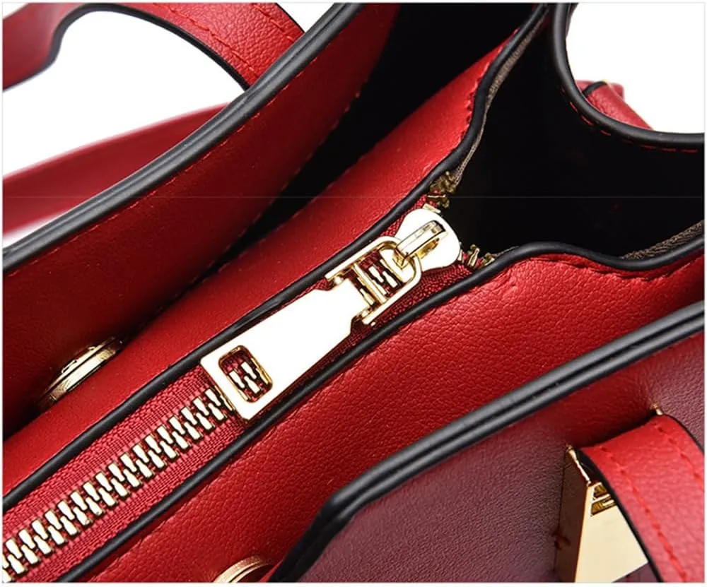 Womens Red Leather Satchel Bag - Stylish Top Handle Purse & Crossbody Handbag for Casual Use