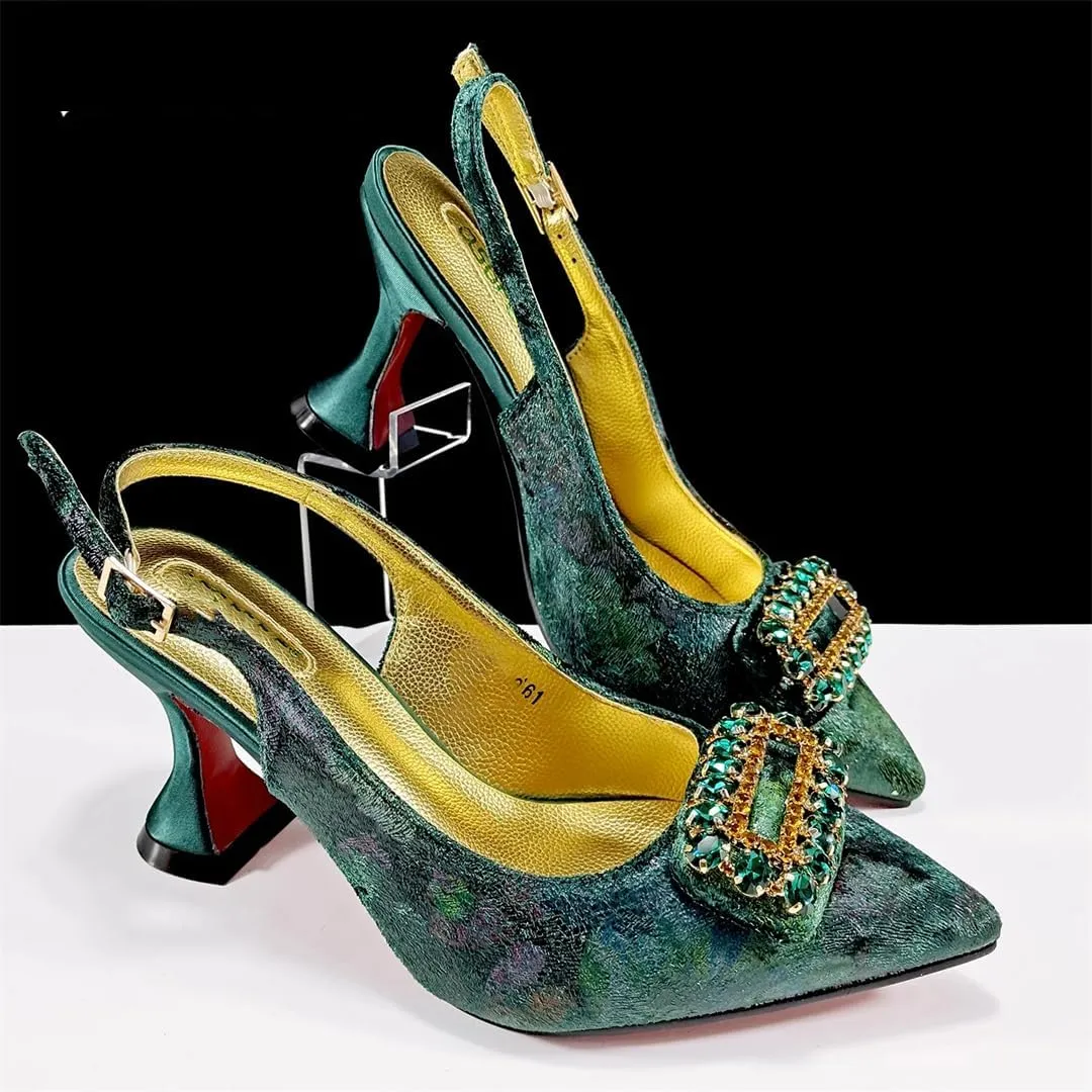 WomenS Rhinestone-Encrusted High Heels and Matching Bag Set with Crystal Decorations for Elegant Parties