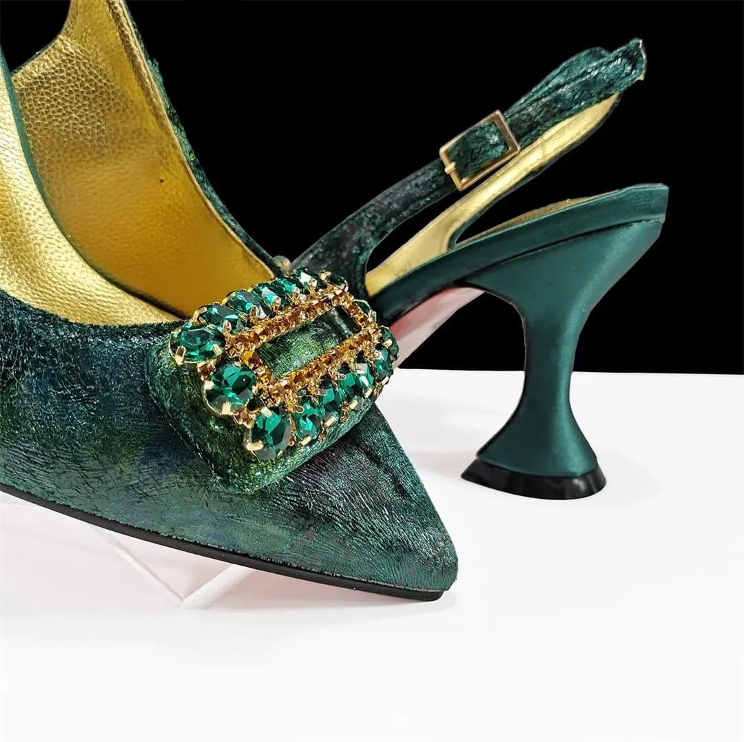 WomenS Rhinestone-Encrusted High Heels and Matching Bag Set with Crystal Decorations for Elegant Parties