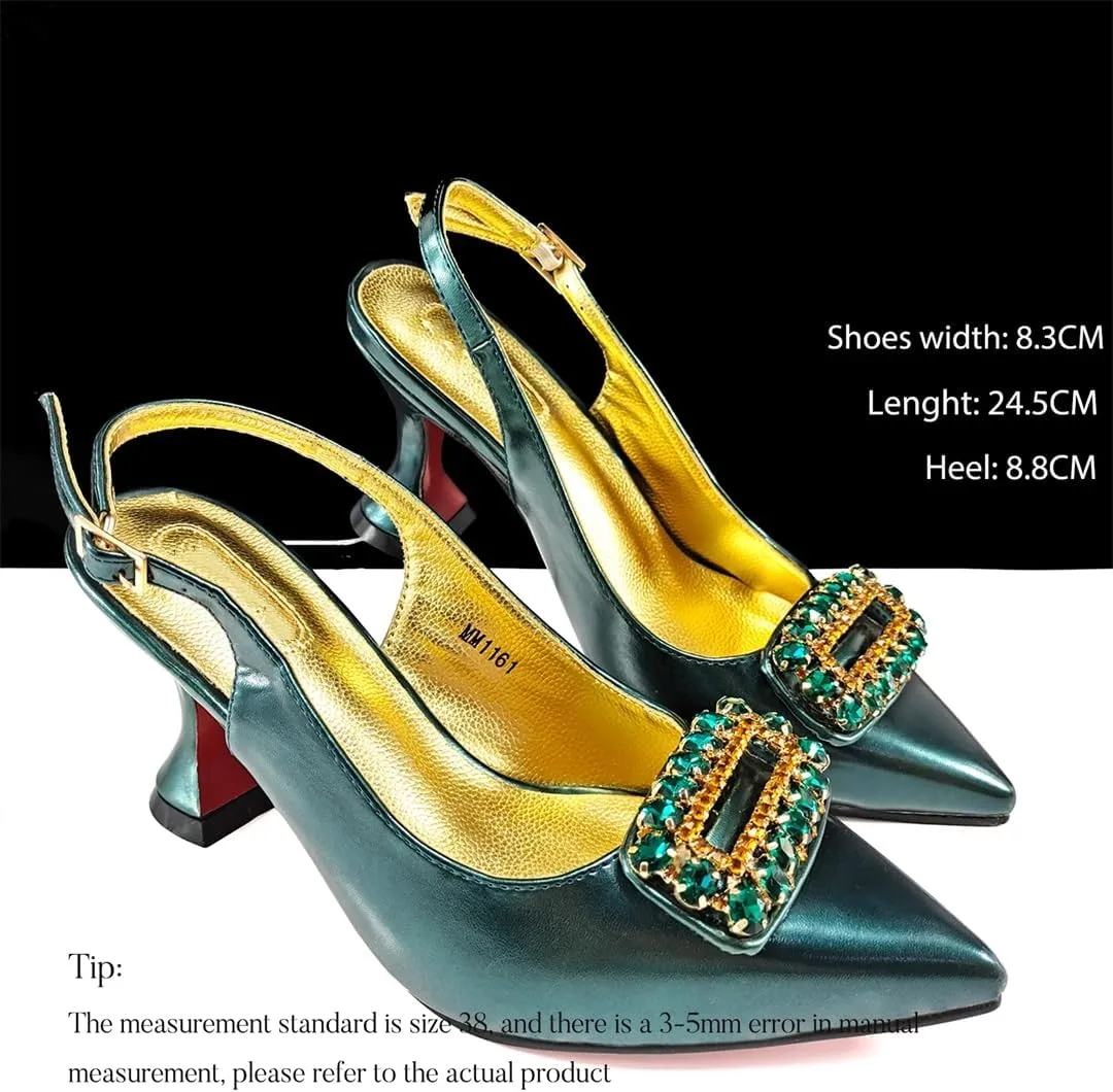 WomenS Rhinestone-Encrusted High Heels and Matching Bag Set with Crystal Decorations for Elegant Parties