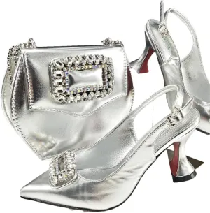 WomenS Rhinestone-Encrusted High Heels and Matching Bag Set with Crystal Decorations for Elegant Parties