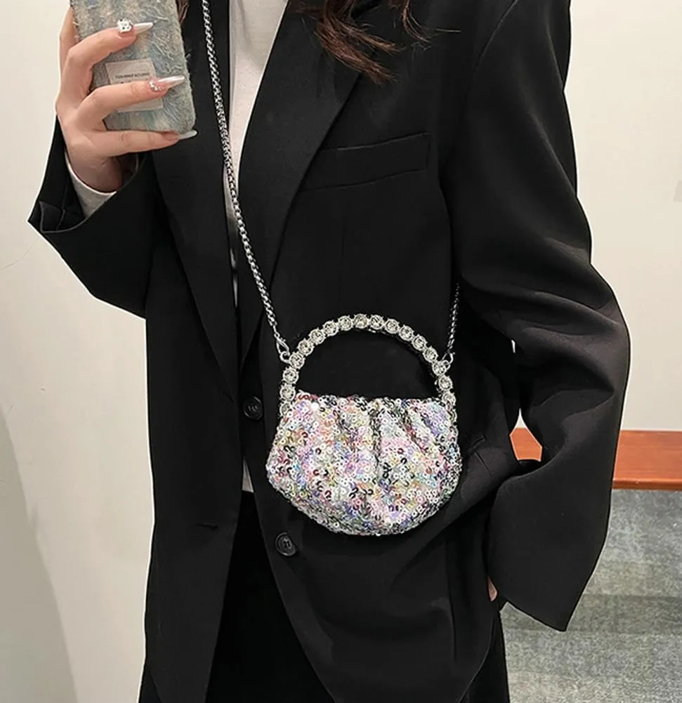 Womens Rhinestone Evening Clutch Bag Y2k Shinny Sequin Cloud Purse Mini Totes Handbag Satchel Dinner Party Wedding
