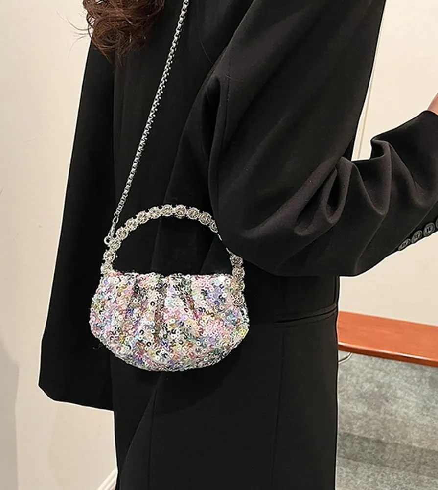 Womens Rhinestone Evening Clutch Bag Y2k Shinny Sequin Cloud Purse Mini Totes Handbag Satchel Dinner Party Wedding