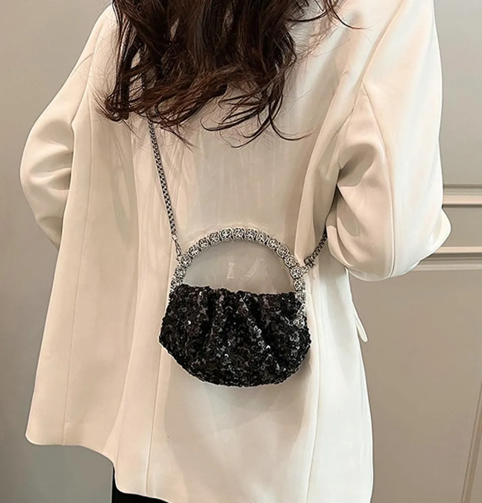 Womens Rhinestone Evening Clutch Bag Y2k Shinny Sequin Cloud Purse Mini Totes Handbag Satchel Dinner Party Wedding