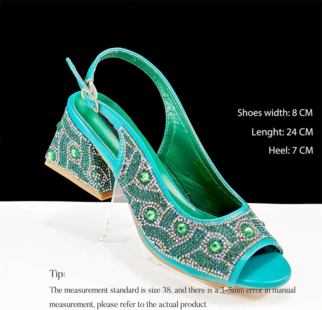 WomenS Rhinestone Open Toe High Heels and Matching Bag Set with Strange Heel Design for Party