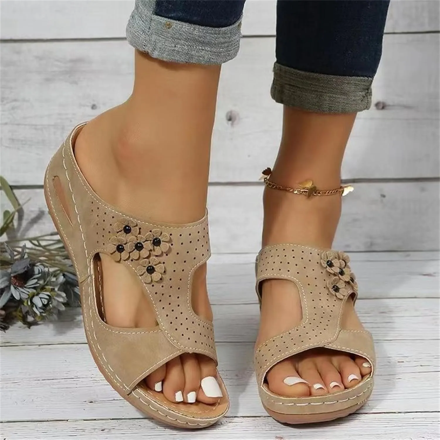 Women's Sandals Comfortable Cute Orthotic Slides Orthopedic Slippers Dressy Summer Beach Walking Flip Flops with Arch Support
