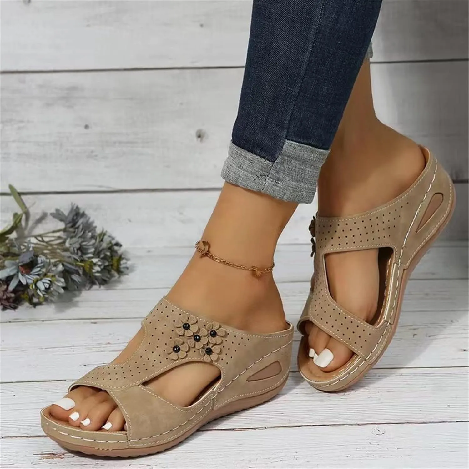 Women's Sandals Comfortable Cute Orthotic Slides Orthopedic Slippers Dressy Summer Beach Walking Flip Flops with Arch Support