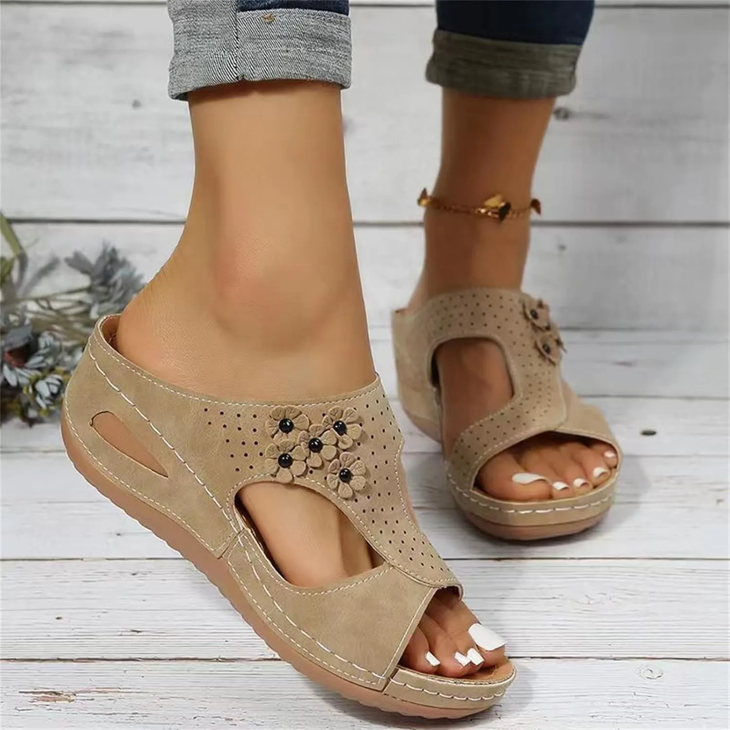 Women's Sandals Comfortable Cute Orthotic Slides Orthopedic Slippers Dressy Summer Beach Walking Flip Flops with Arch Support