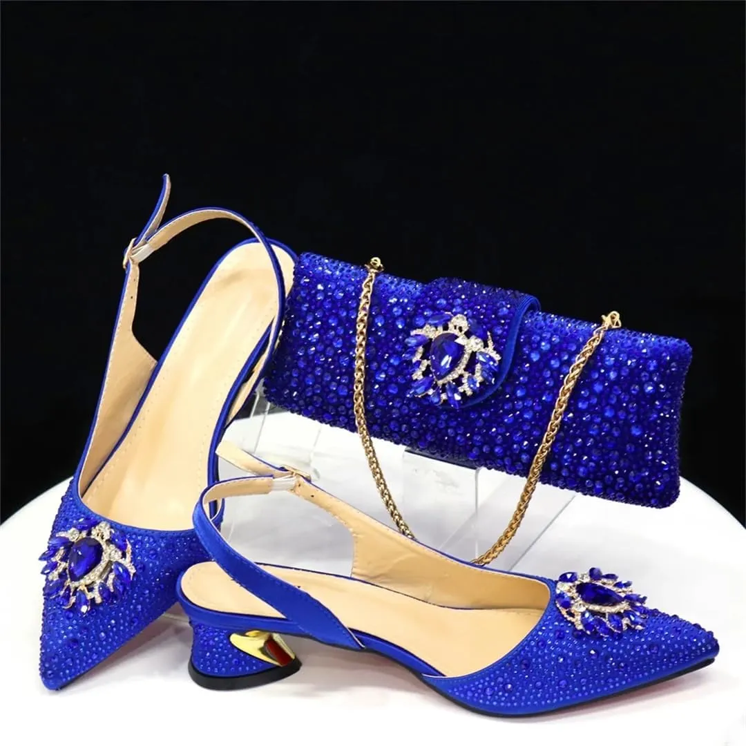 WomenS Silver Stone Pumps and Bag Set with Medium Heels and Crystal Embellishments for Parties