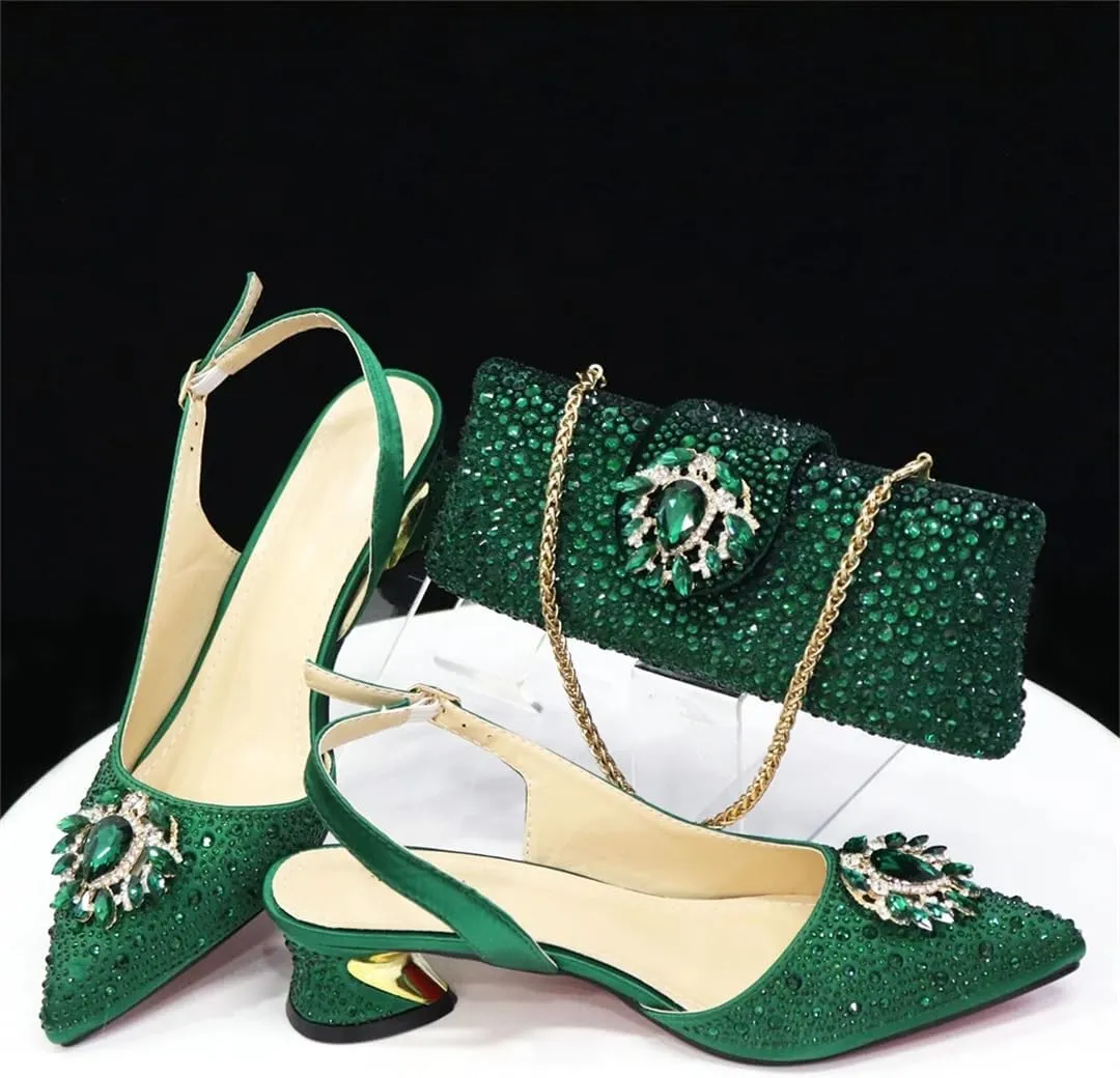 WomenS Silver Stone Pumps and Bag Set with Medium Heels and Crystal Embellishments for Parties