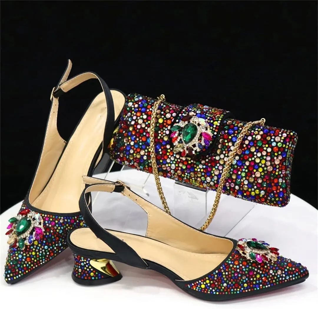 WomenS Silver Stone Pumps and Bag Set with Medium Heels and Crystal Embellishments for Parties