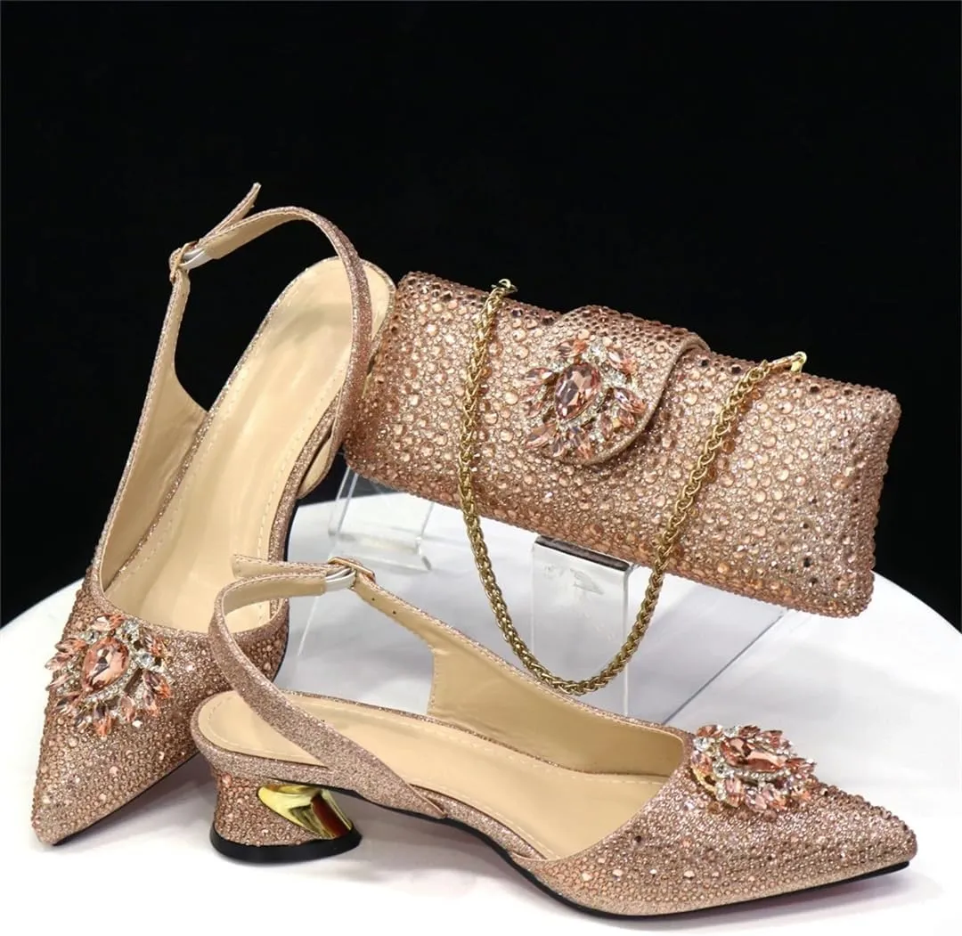 WomenS Silver Stone Pumps and Bag Set with Medium Heels and Crystal Embellishments for Parties