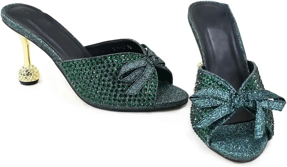 WomenS Special Design Shinning Crystal Party Shoes and Evening Bag Set High Heel Slip-On Peep Toe Slingbacks