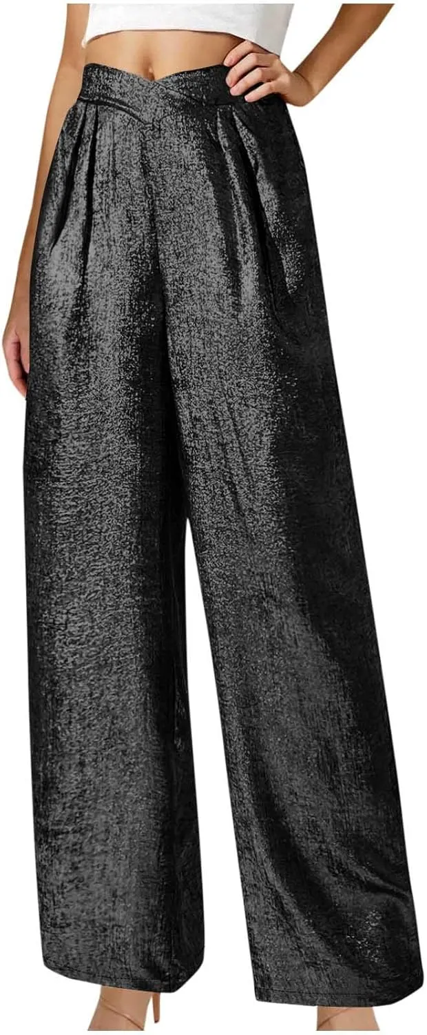 Women's Stretch High Waist Pants Wide Leg Work Trousers Quick Dry Comfort Beach Summer Pant Trendy Vacation Trouser