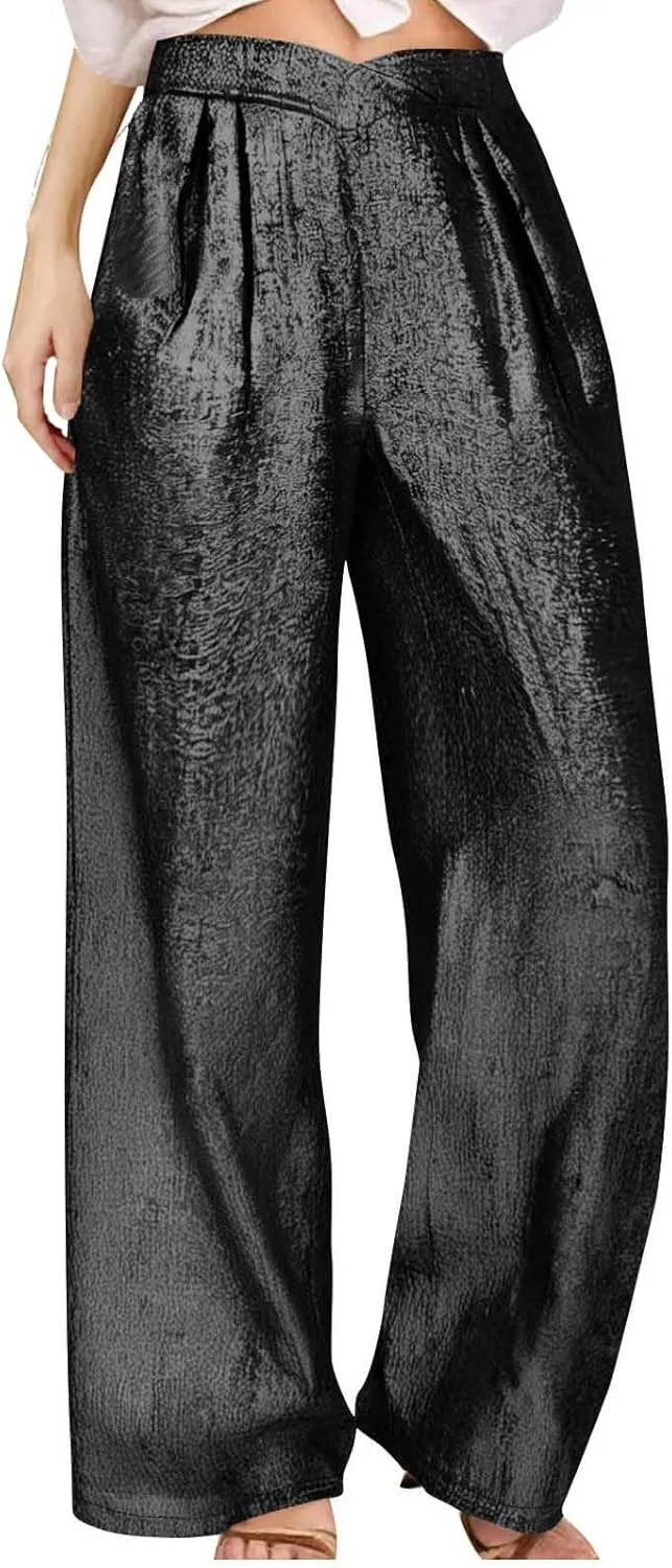 Women's Stretch High Waist Pants Wide Leg Work Trousers Quick Dry Comfort Beach Summer Pant Trendy Vacation Trouser