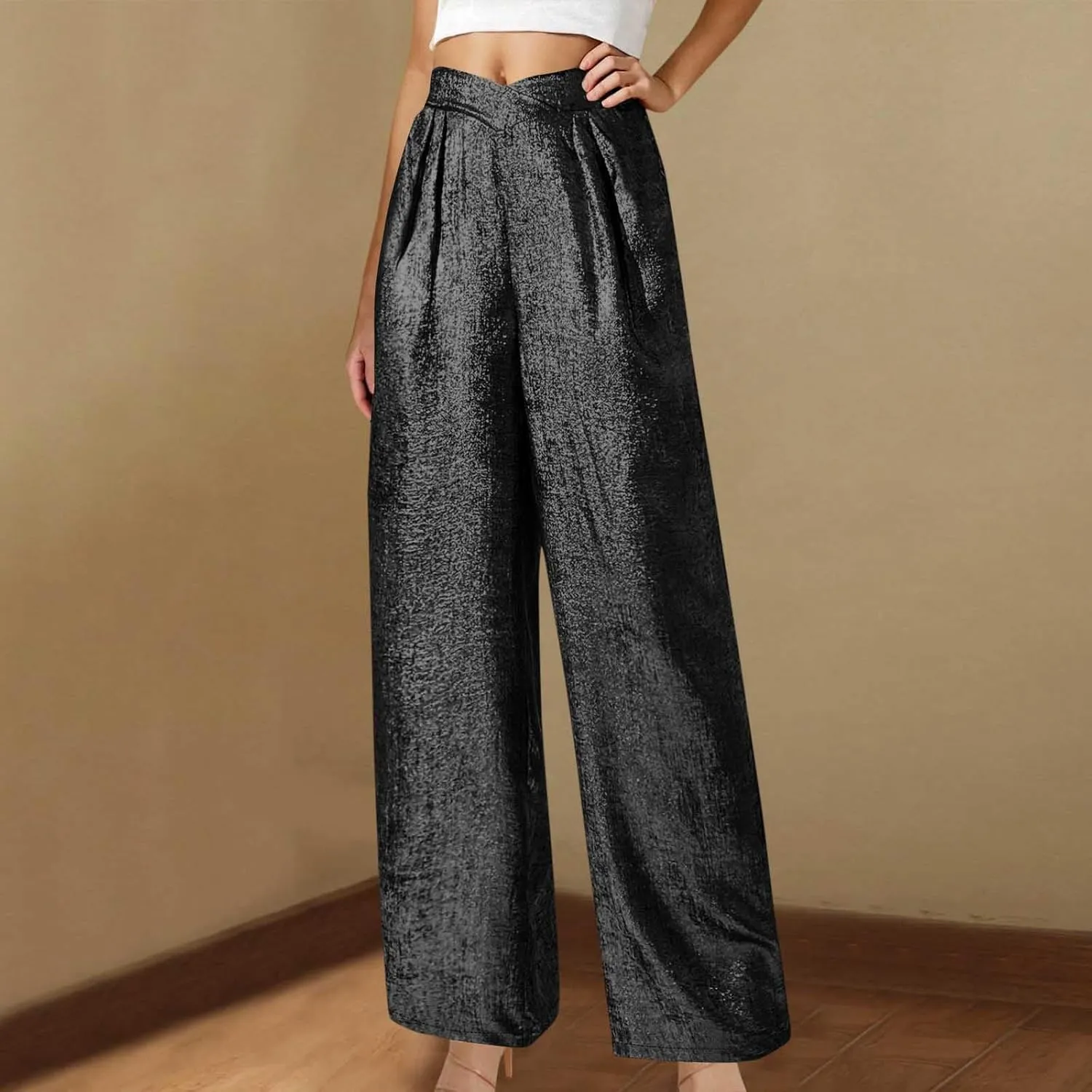 Women's Stretch High Waist Pants Wide Leg Work Trousers Quick Dry Comfort Beach Summer Pant Trendy Vacation Trouser