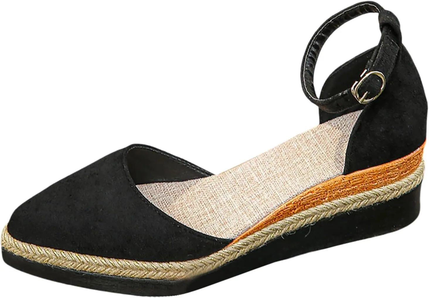 Women's Suede Wedge Sandals Closed Toe Platform Espadrilles Casual Comfortable Summer Beach Shoes with Ankle