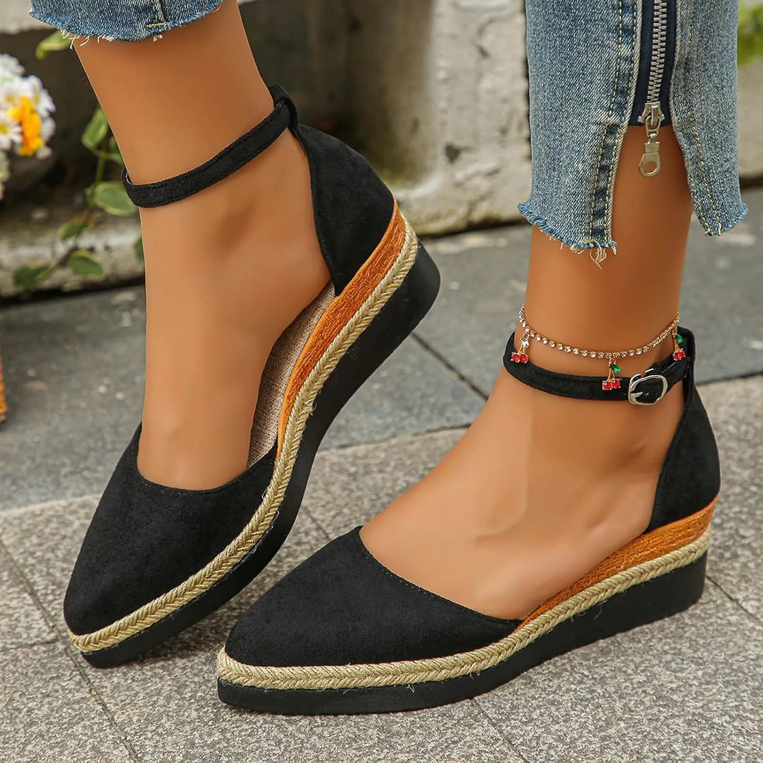 Women's Suede Wedge Sandals Closed Toe Platform Espadrilles Casual Comfortable Summer Beach Shoes with Ankle