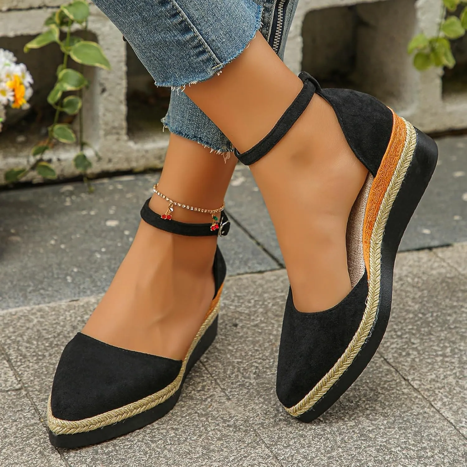 Women's Suede Wedge Sandals Closed Toe Platform Espadrilles Casual Comfortable Summer Beach Shoes with Ankle