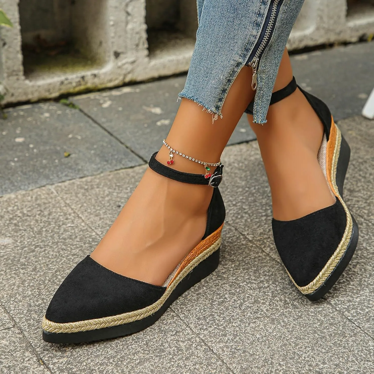 Women's Suede Wedge Sandals Closed Toe Platform Espadrilles Casual Comfortable Summer Beach Shoes with Ankle