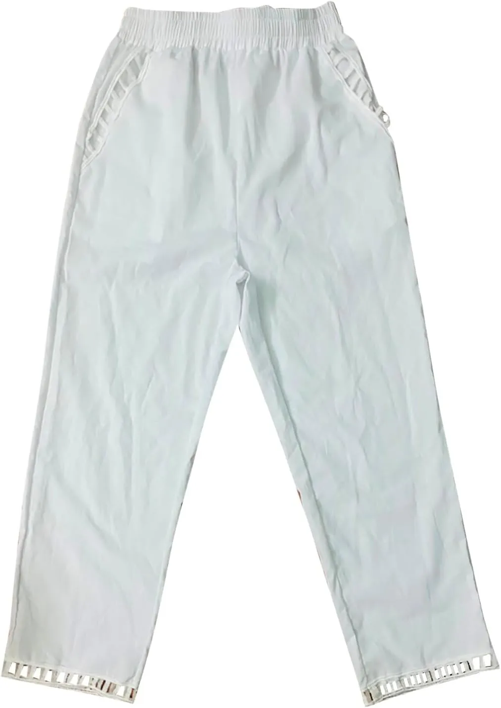 Women's Summer Cotton-Linen Pants Elastic & Paperbag Waist Plus Size Straight/Palazzo/Wide Leg Trousers with Pockets