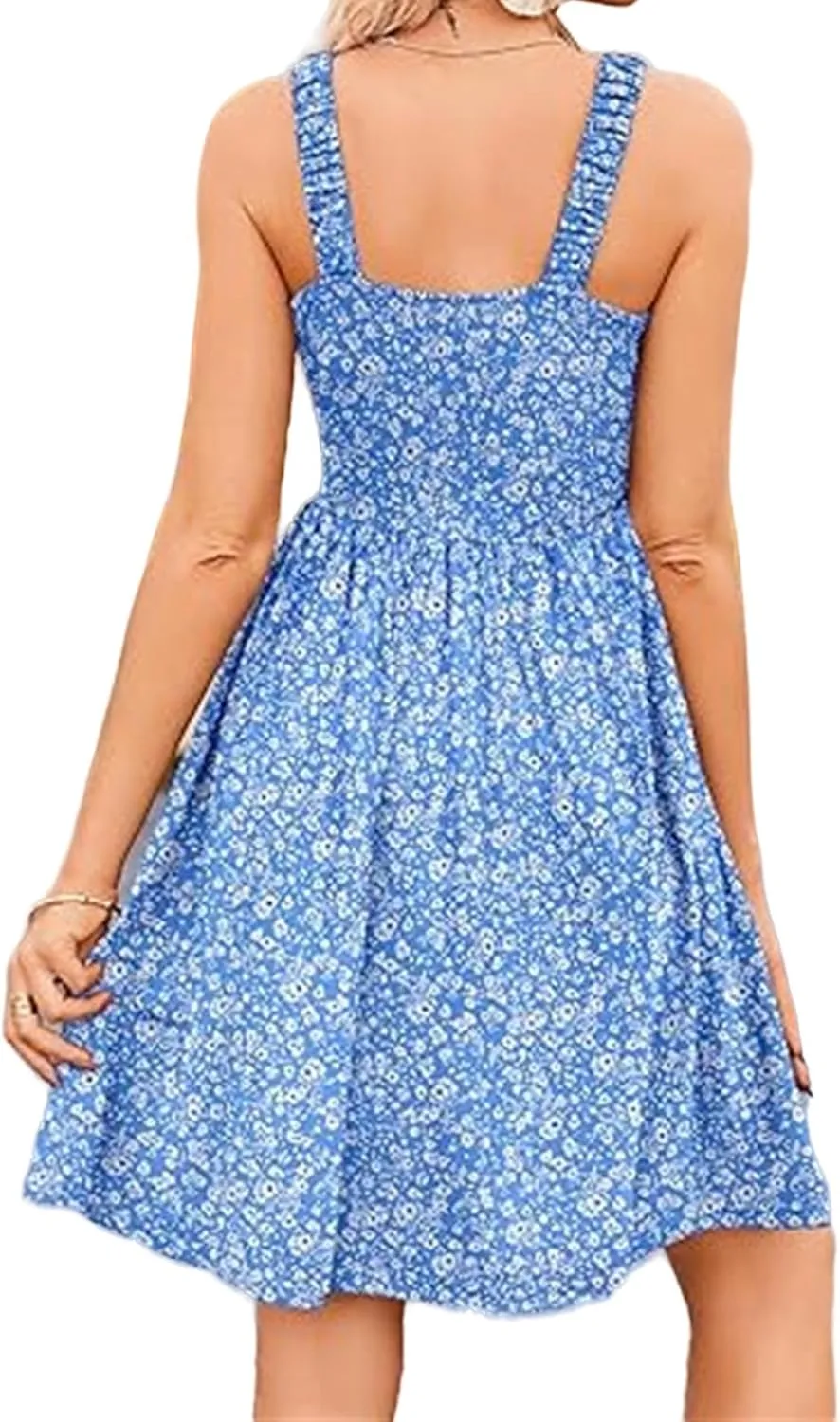 Women's Summer Dress Casual Square Neck Floral Dress Cute Sleeveless High Waist A-line Sundress Swing Mini Dresses
