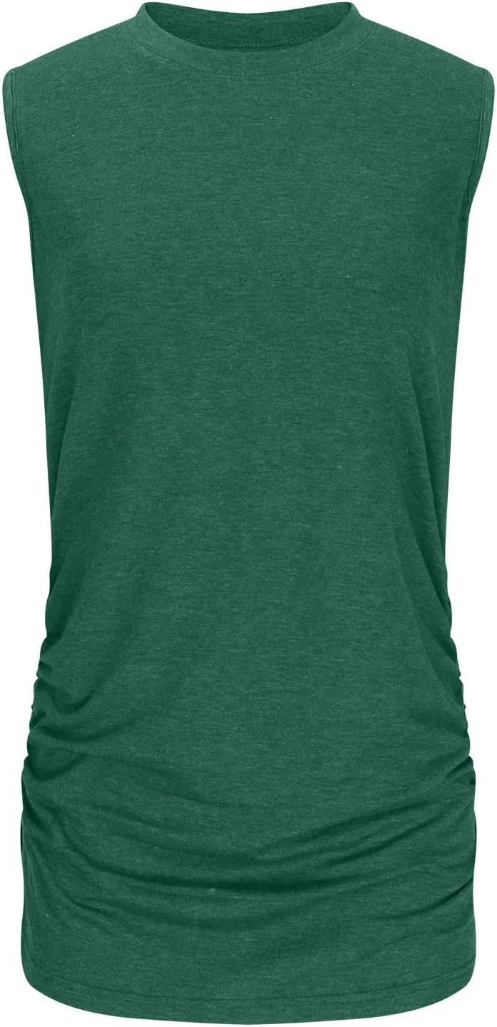 Women's Tank Tops Sleeveless Crew Neck Tee Shirts Summer Solid Color Semi Casual Tops 2025 Loose Fit Basic T Shirts