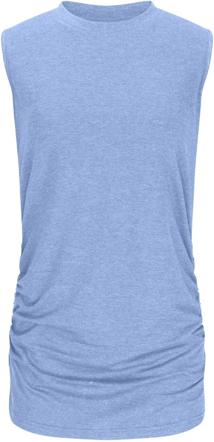 Women's Tank Tops Sleeveless Crew Neck Tee Shirts Summer Solid Color Semi Casual Tops 2025 Loose Fit Basic T Shirts