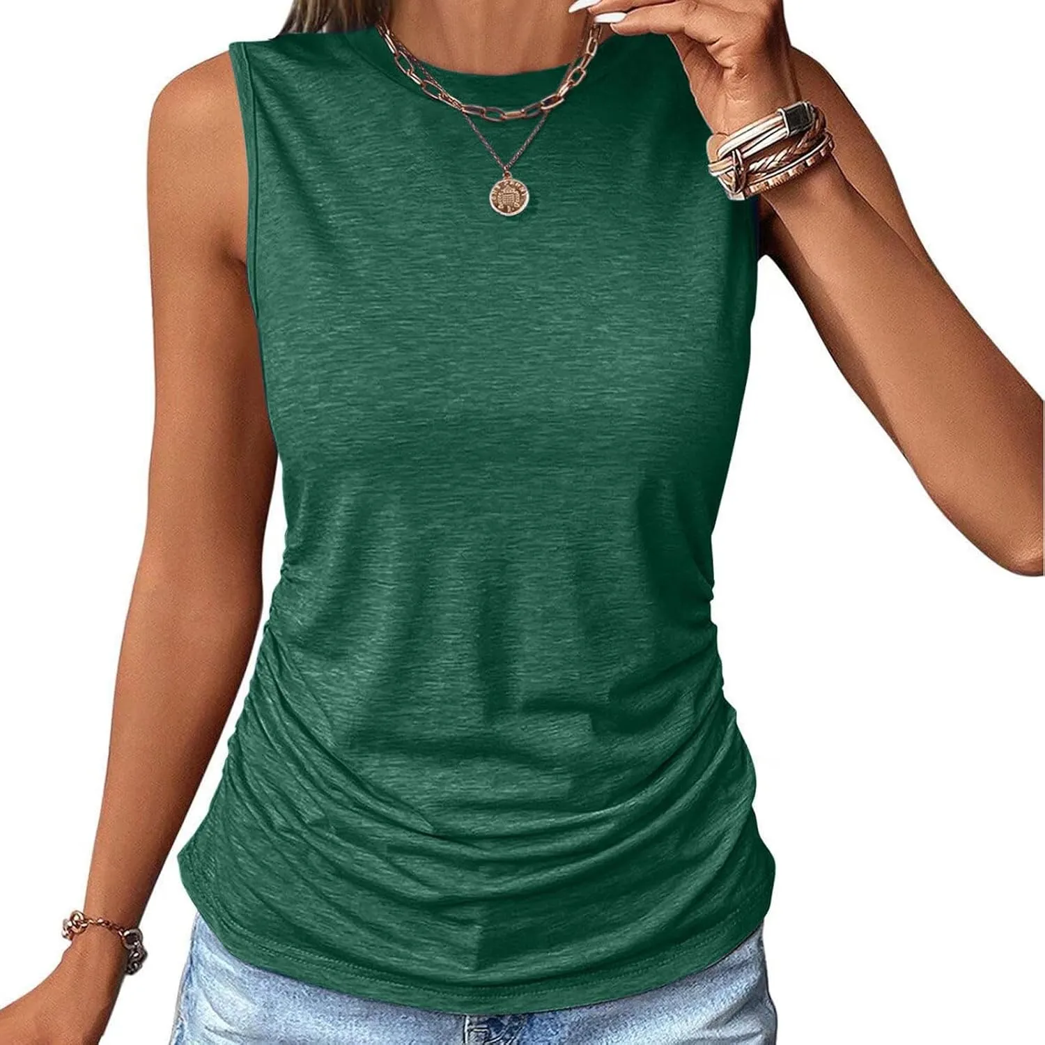 Women's Tank Tops Sleeveless Crew Neck Tee Shirts Summer Solid Color Semi Casual Tops 2025 Loose Fit Basic T Shirts