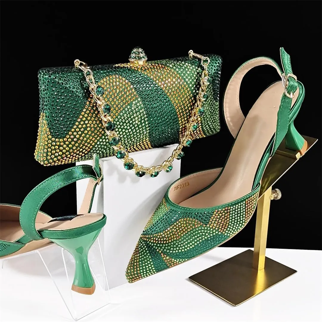 WomenS Trendy Italian Shoe and Bag Set with Matching PU Soft Leather Pumps Thin Heels Platform for Prom Party