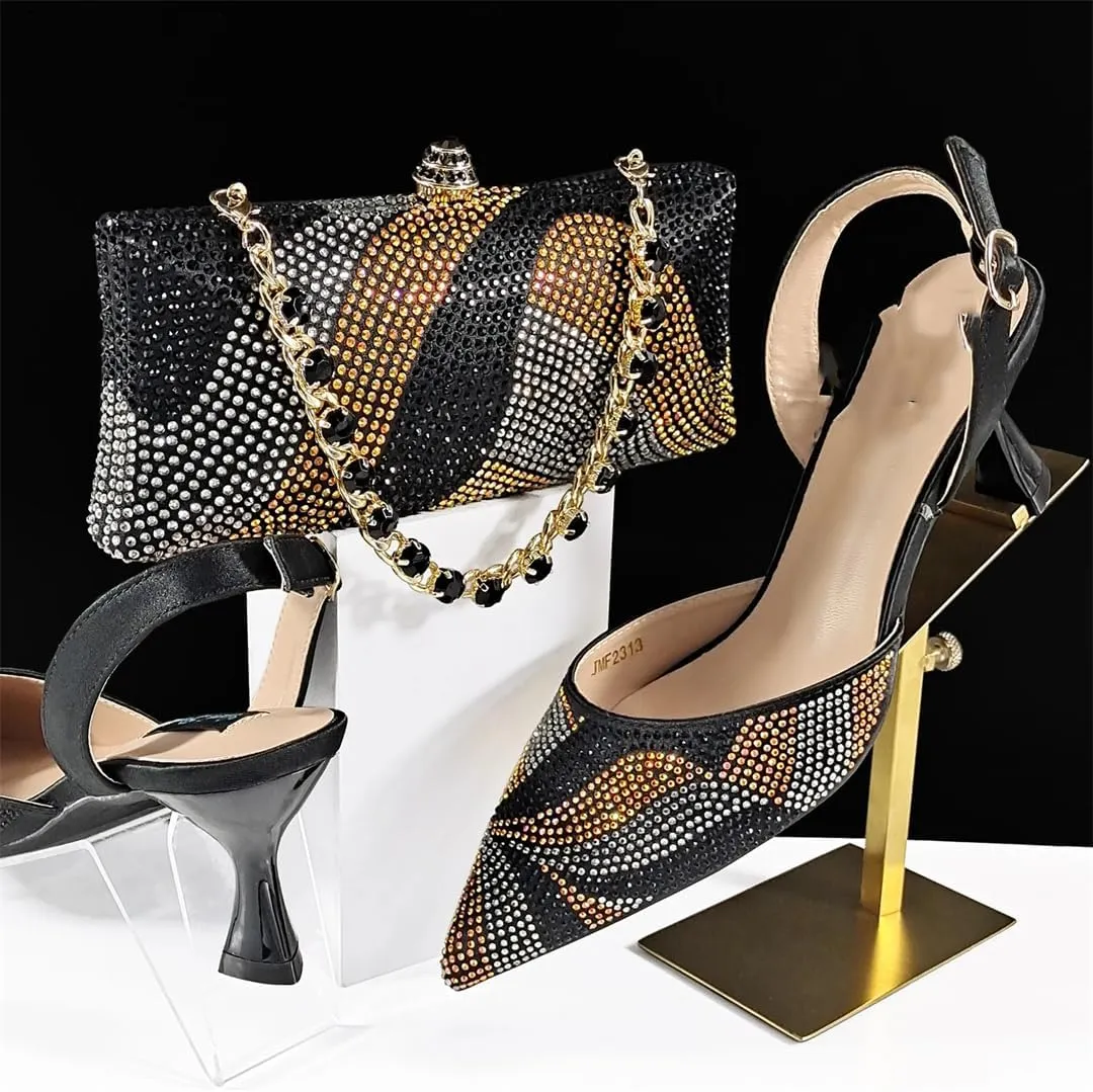 WomenS Trendy Italian Shoe and Bag Set with Matching PU Soft Leather Pumps Thin Heels Platform for Prom Party