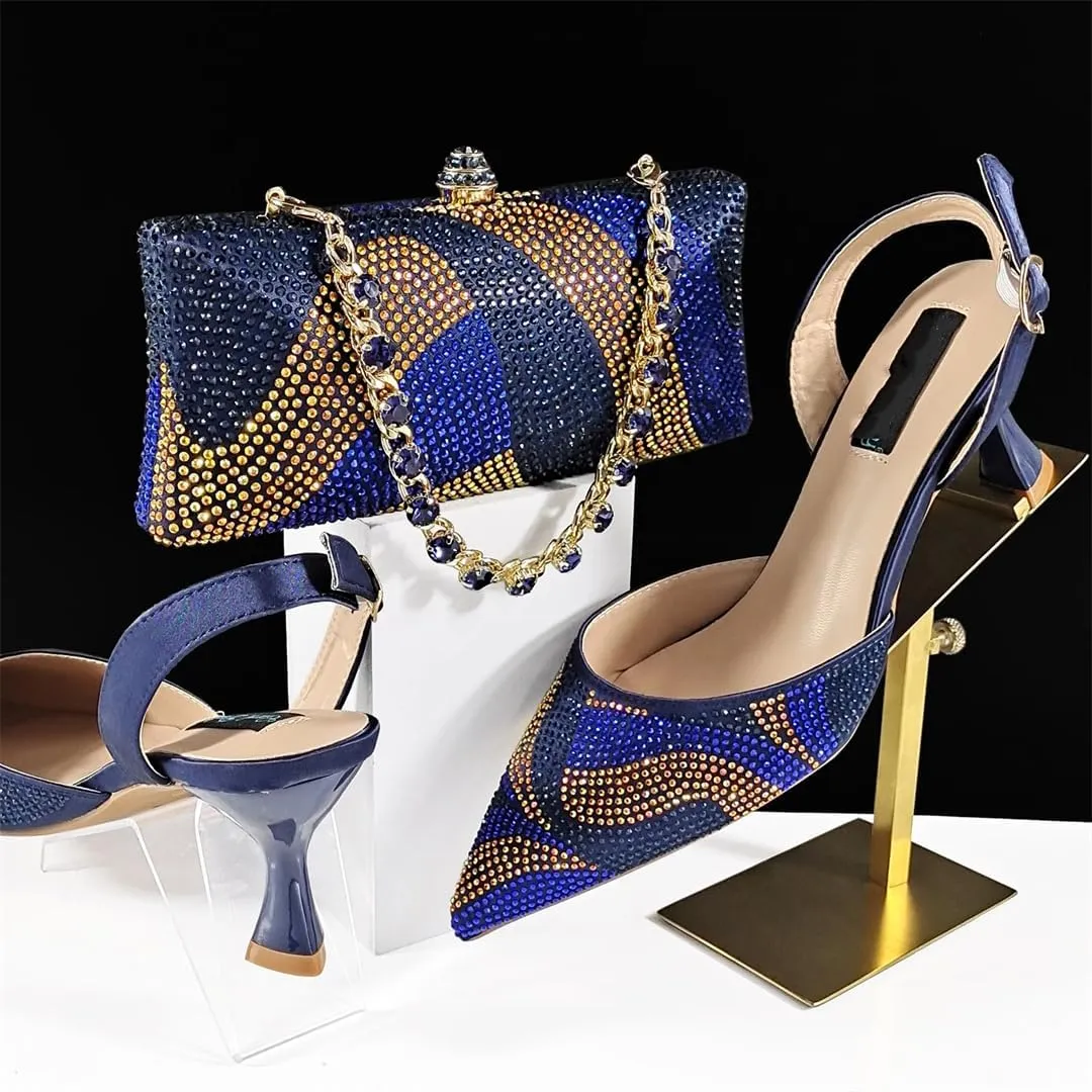 WomenS Trendy Italian Shoe and Bag Set with Matching PU Soft Leather Pumps Thin Heels Platform for Prom Party