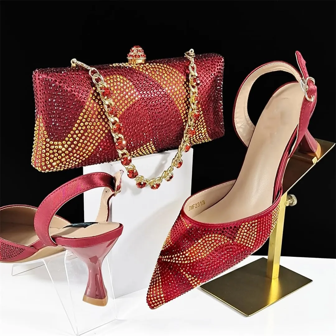 WomenS Trendy Italian Shoe and Bag Set with Matching PU Soft Leather Pumps Thin Heels Platform for Prom Party