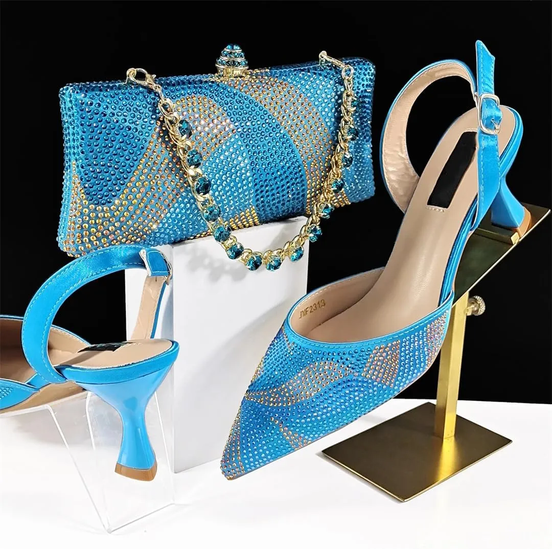 WomenS Trendy Italian Shoe and Bag Set with Matching PU Soft Leather Pumps Thin Heels Platform for Prom Party
