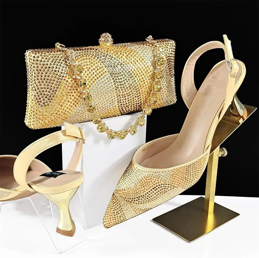 WomenS Trendy Italian Shoe and Bag Set with Matching PU Soft Leather Pumps Thin Heels Platform for Prom Party