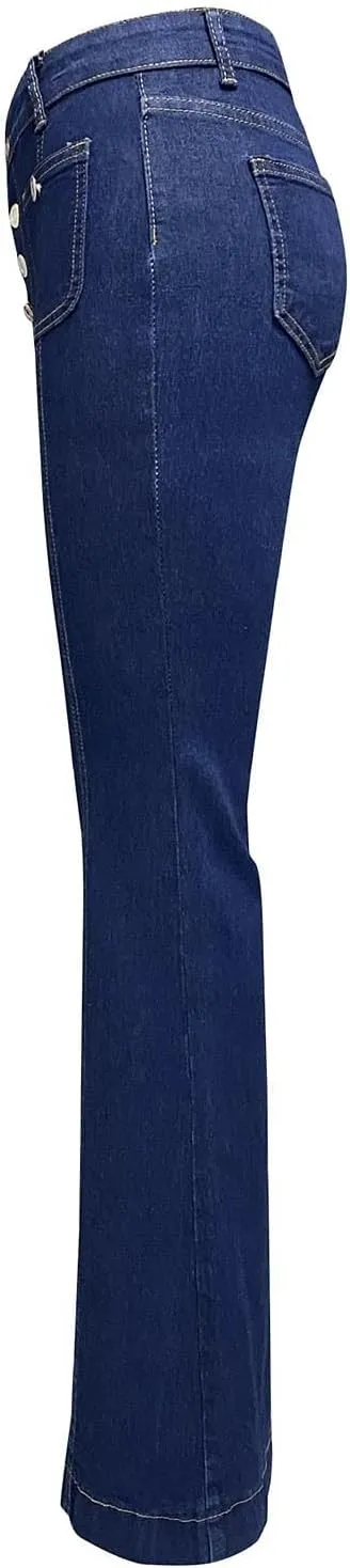 Women's Vintage Flare Jeans High Waist Stretch Denim Bell Bottoms Jeans Retro Bell-Bottomed Pants Plus Size