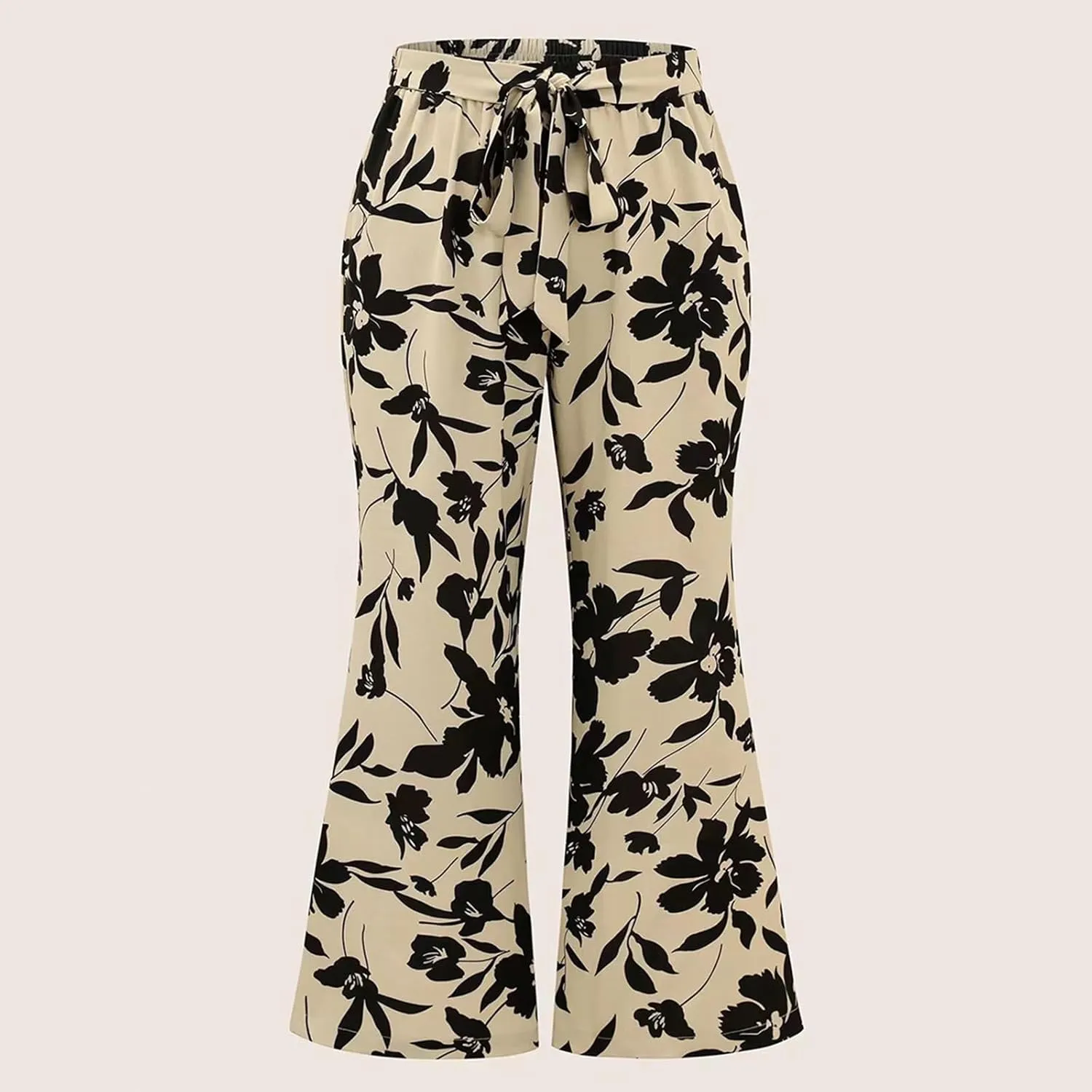Women's Wide Leg Pants Elastic High Waist Floral Print Pants Plus Size Trousers with Pockets