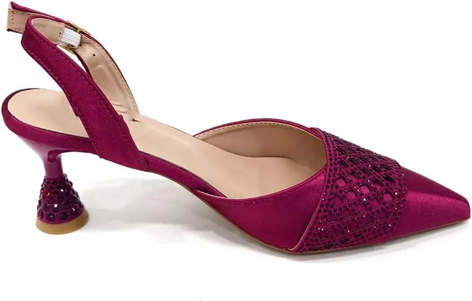 WomenS Wine Rhinestone High Heels and Matching Bag Set with Butterfly Knot Design for Special