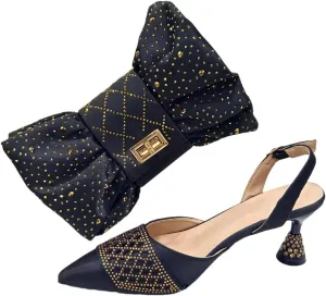 WomenS Wine Rhinestone High Heels and Matching Bag Set with Butterfly Knot Design for Special