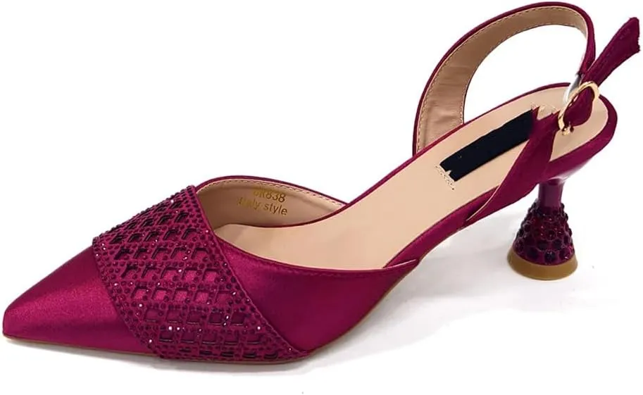 WomenS Wine Rhinestone High Heels and Matching Bag Set with Butterfly Knot Design for Special