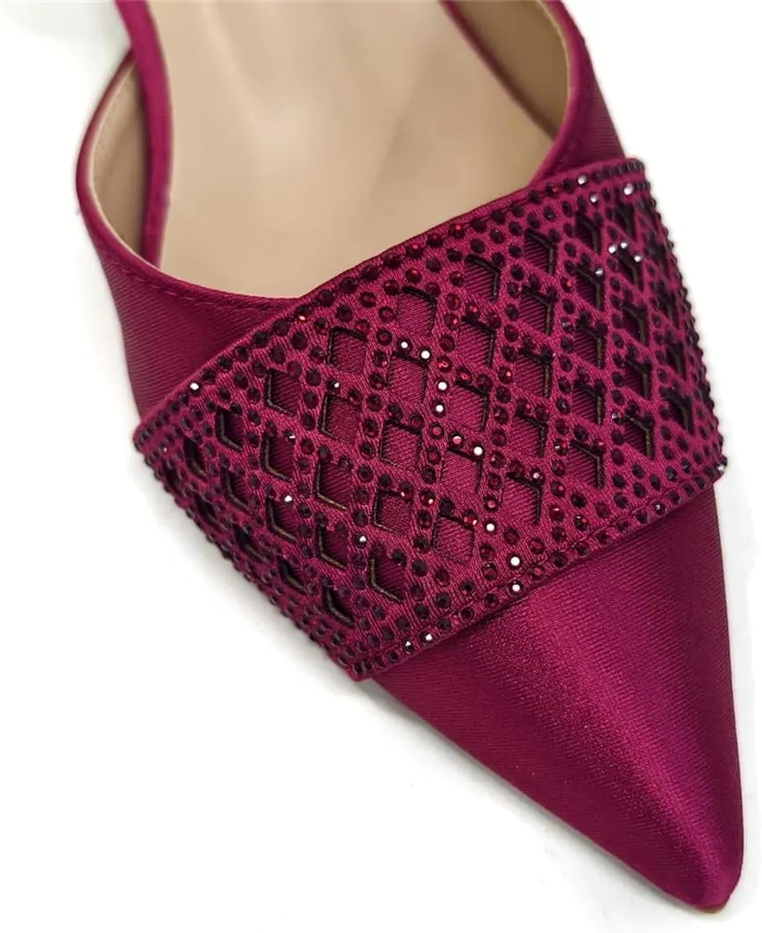 WomenS Wine Rhinestone High Heels and Matching Bag Set with Butterfly Knot Design for Special