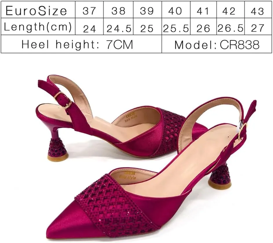WomenS Wine Rhinestone High Heels and Matching Bag Set with Butterfly Knot Design for Special