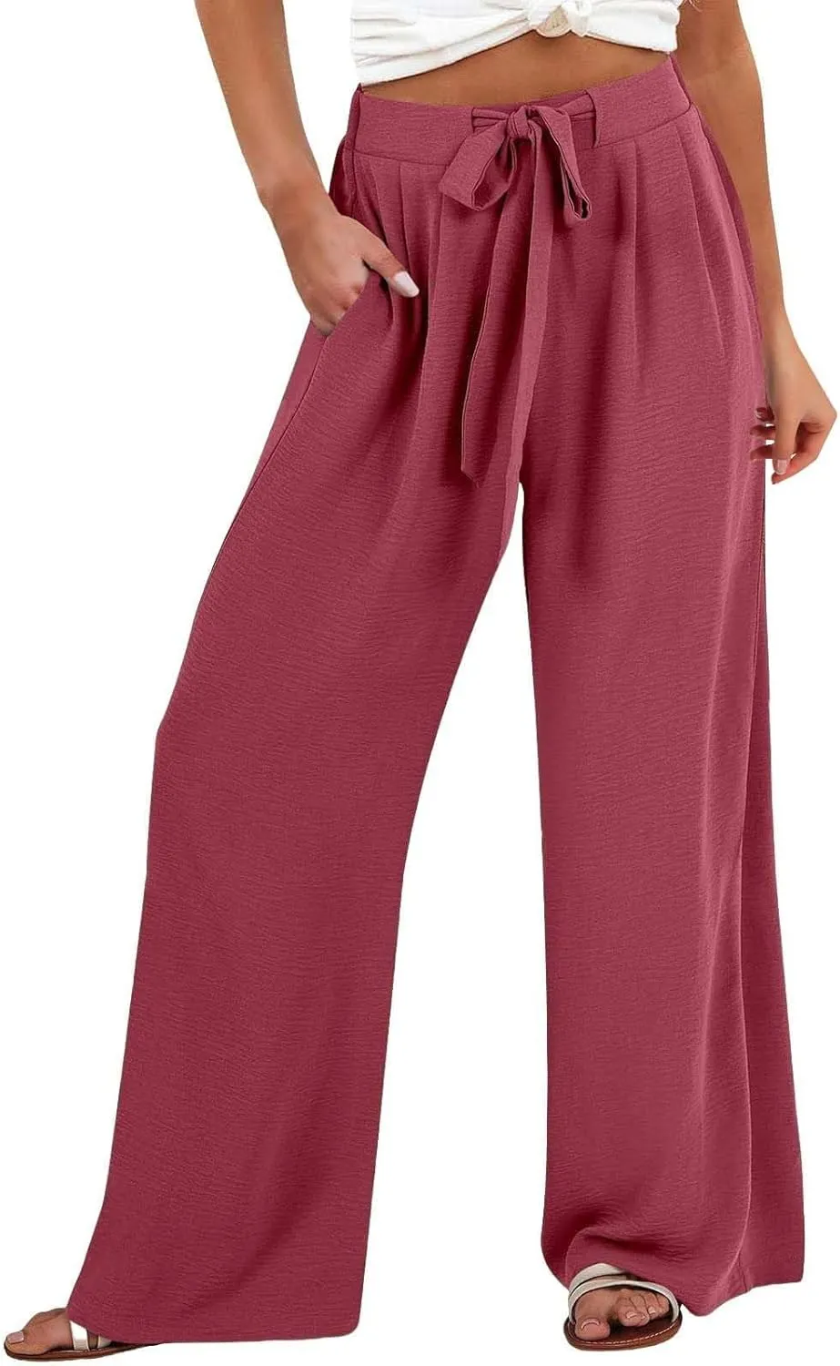 Women's Work Pants Wide Leg 2025 Paperbag Dress Pants Casual Belted Slacks Office Trousers High Waisted with Pockets