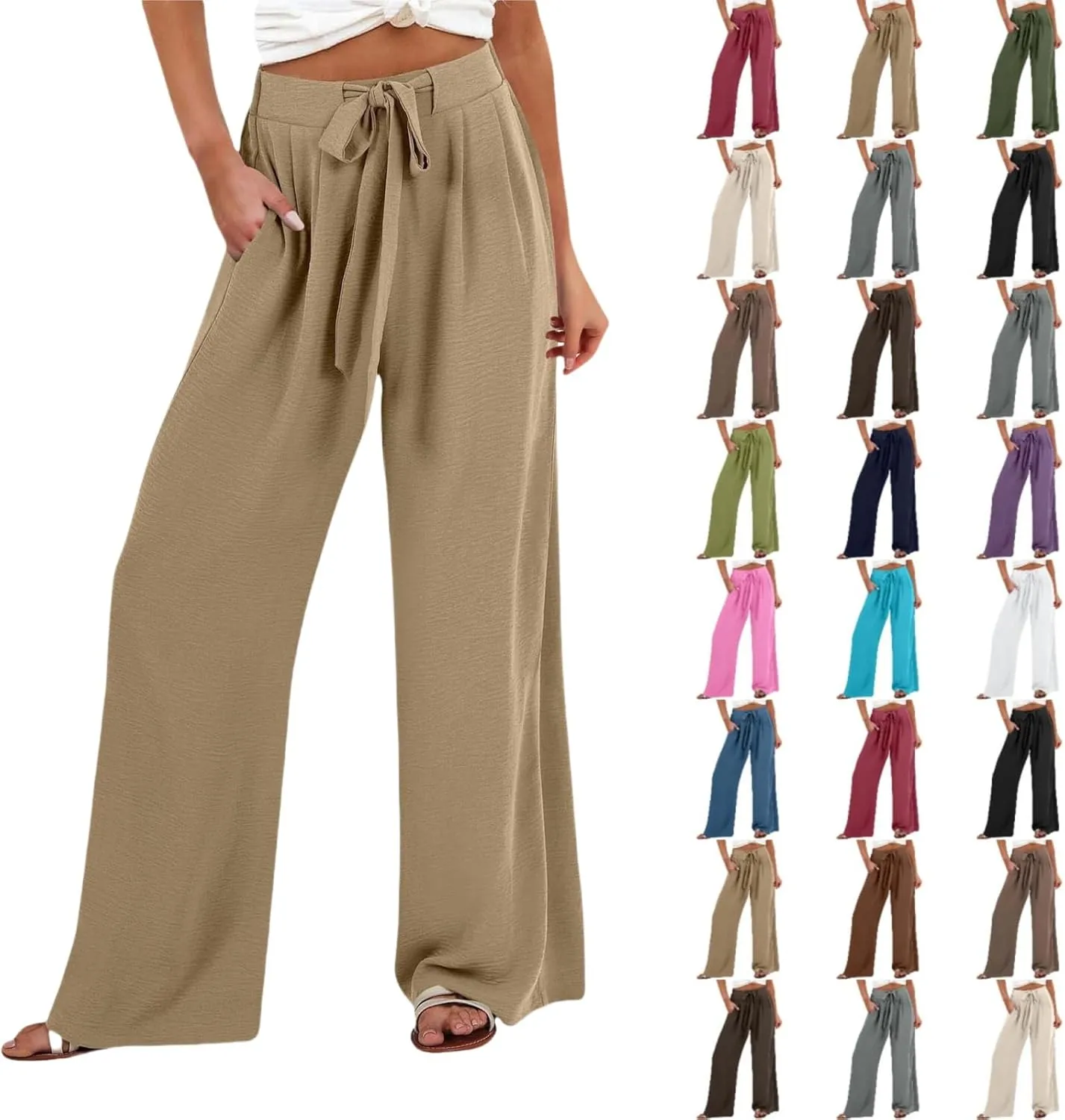 Women's Work Pants Wide Leg 2025 Paperbag Dress Pants Casual Belted Slacks Office Trousers High Waisted with Pockets